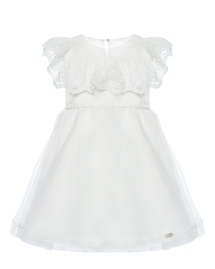 Платье с кружевной рюшей, белое Baby A | Фото 1