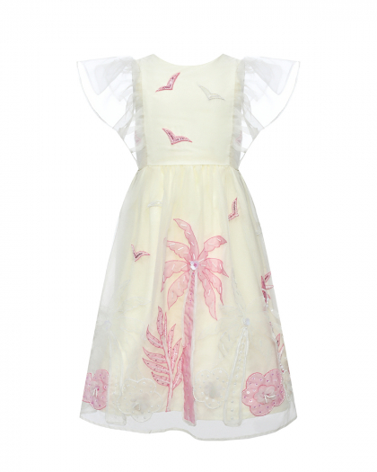 Платье из органзы с ручной аппликацией, белое Eirene | Фото 1