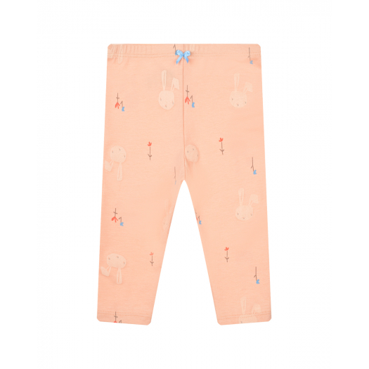 Леггинсы персикового цвета с принтом &quot;зайцы&quot; Sanetta Kidswear | Фото 1