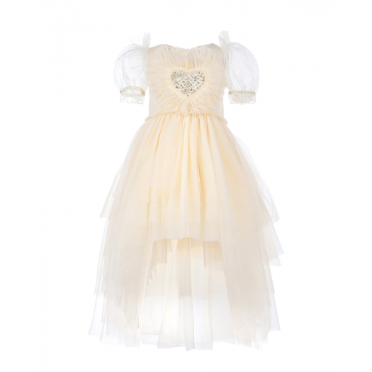 Шелковое платье молочного цвета со стразами Nicki Macfarlane | Фото 1
