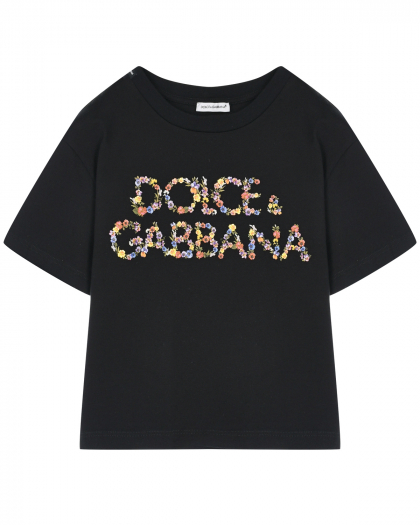 Футболка с цветочным лого, черная Dolce&Gabbana | Фото 1