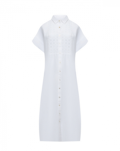 Платье рубашкой с декором макраме, белое 120% Lino | Фото 1