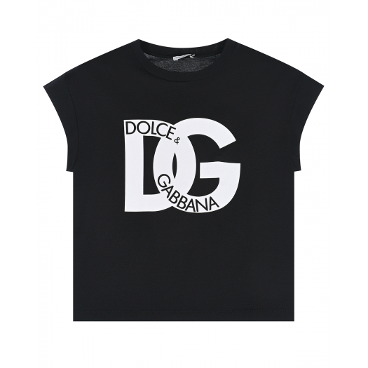 Черная футболка с крупным белым лого Dolce&Gabbana | Фото 1