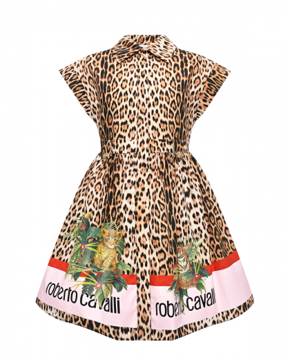 Леопардовое платье с лого Roberto Cavalli | Фото 1