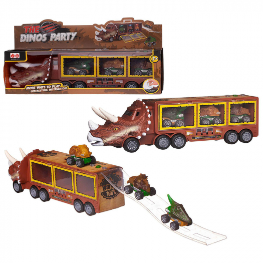 Машинка Автовоз-динозавр со съездом коричневый, 34,5х18х10 см Junfa | Фото 1