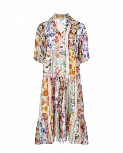 Платье льняное миди со сплошным цветочным принтом Positano Couture | Фото 1