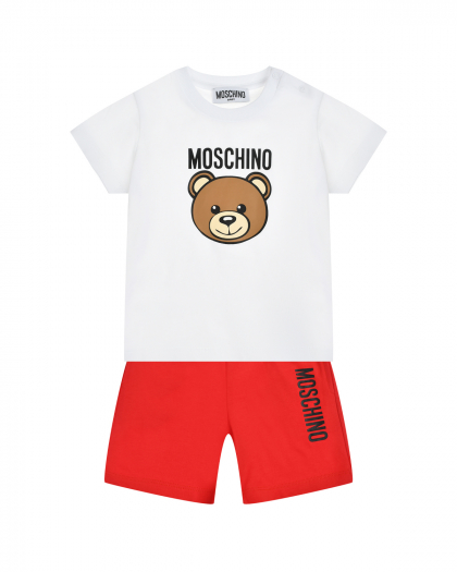 Комплект: красные шорты и белая футболка Moschino | Фото 1