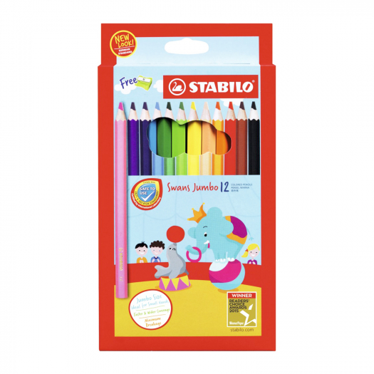 Набор цветных карандашей Swans jumbo (12 цветов) + точилка Stabilo | Фото 1