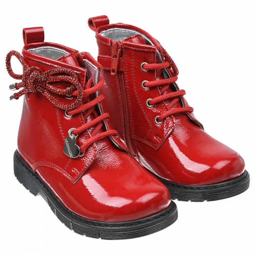 Красные ботинки с бантом из стразов Monnalisa | Фото 1