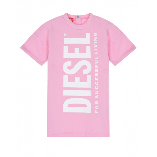 Розовое платье-футболка с крупным лого Diesel | Фото 1