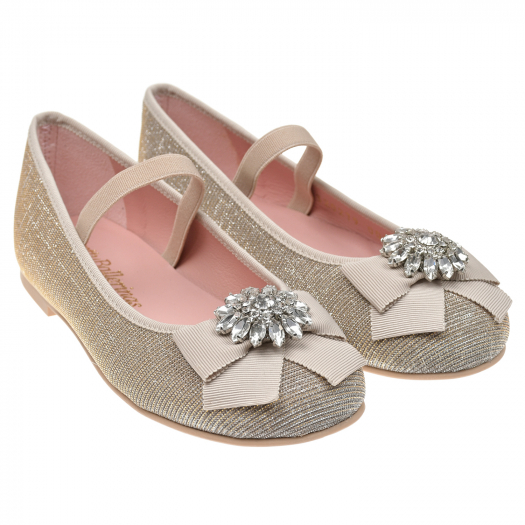 Золотистые туфли с цветком из страз Pretty Ballerinas | Фото 1