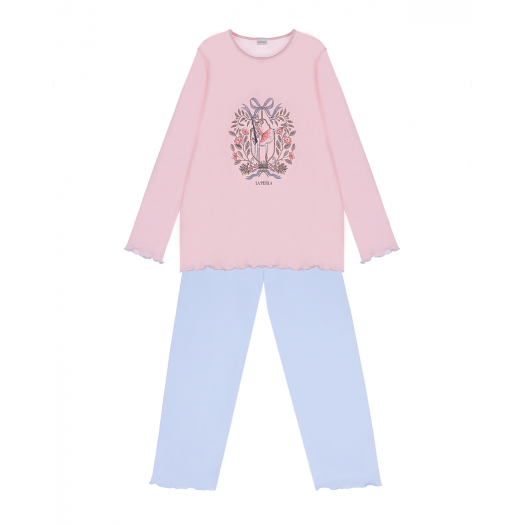 Пижама: розовая толстовка и голубые брюки La Perla | Фото 1
