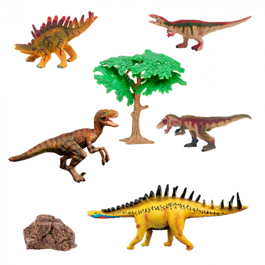 Динозавры и драконы для детей серии &quot;Мир динозавров&quot;: стегозавр, акрокантозавр, велоцираптор, кентрозавр, тираннозавр (набор фигурок из 7 предметов) Masai Mara | Фото 1