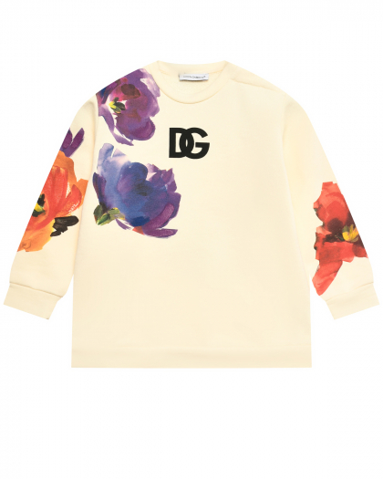 Свитшот с акварельными цветами и логотип DG, кремовый Dolce&Gabbana | Фото 1