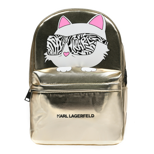 Рюкзак с принтом кошки, золотой Karl Lagerfeld kids | Фото 1