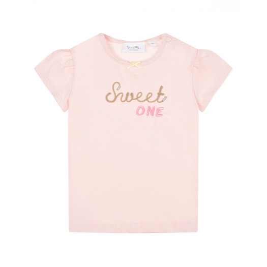 Розовая футболка с вышивкой &quot;Sweet One&quot; Sanetta fiftyseven | Фото 1