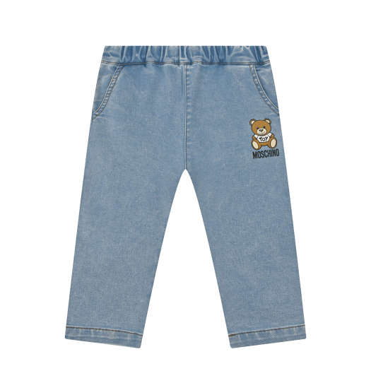 Голубые джинсы с принтом &quot;медвежонок&quot; Moschino | Фото 1