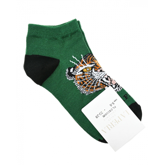Зеленые носки с принтом &quot;тигр&quot; La Perla | Фото 1