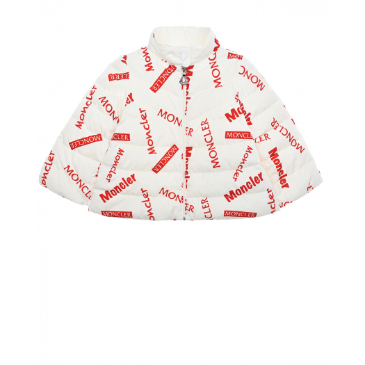 Белая куртка с красным логотипом Moncler | Фото 1