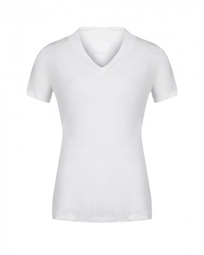 Льняная футболка с v-образным вырезом, белая 120% Lino | Фото 1