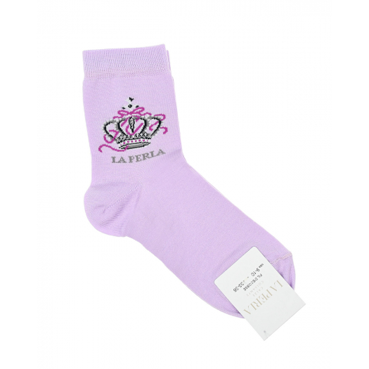 Фиолетовые носки с принтом &quot;корона&quot; La Perla | Фото 1
