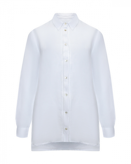 Рубашка прямая с декором макраме, белая 120% Lino | Фото 1