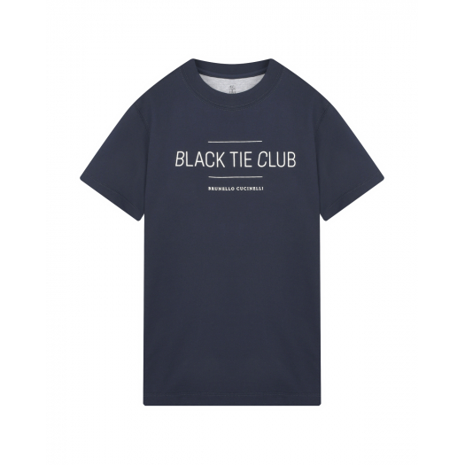 Синяя футболка с принтом &quot;Black the club&quot; Brunello Cucinelli | Фото 1