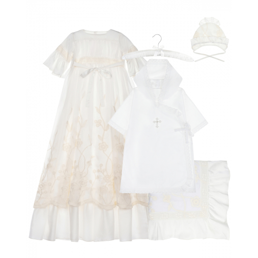Комплект: платье, пеленка и чепчик, молочный Wings Atelier | Фото 1