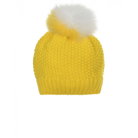 Желтая шапка с двухцветным помпоном Catya | Фото 1