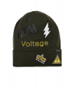 Шапка цвета хаки с принтом "High voltage"