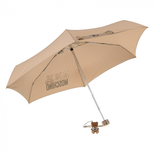 Бежевый зонт с принтом &quot;мишка&quot;, 17 см Moschino | Фото 1