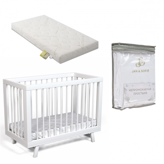 Кроватка для новорожденного Aria Белая с маятником, простынями и матрасам Lilla | Фото 1