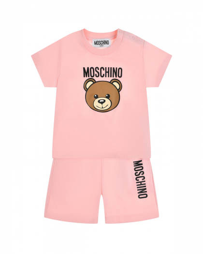 Комплект: футболка и шорты с лого, розовый Moschino | Фото 1