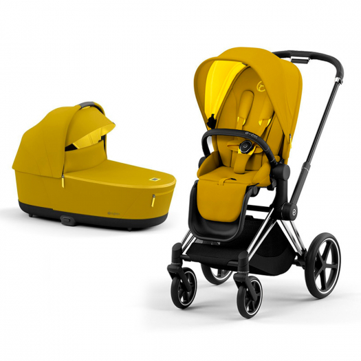 Детская коляска 2 в 1 Cybex Priam IV Люлька, ткань прогулочного блока Mustard Yellow и шасси Chrome Black  | Фото 1