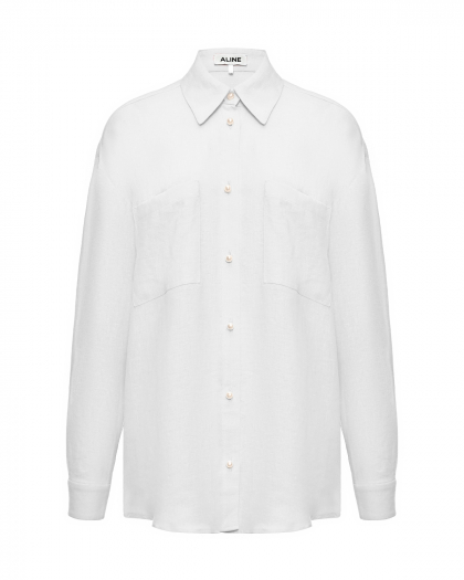 Льняная рубашка с жемчужными пуговицами, белая ALINE | Фото 1