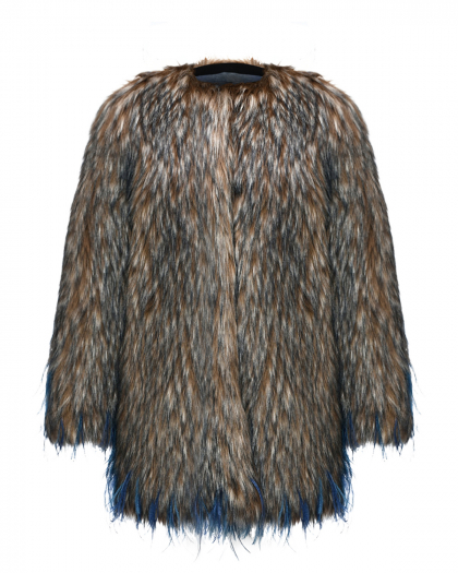 Укороченное пальто из эко-меха с перьями Roberto Cavalli | Фото 1