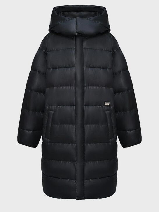 Пальто-пуховик с белым лого, черное Dolce&Gabbana | Фото 1