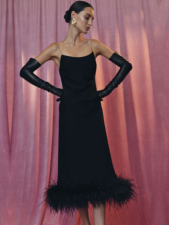 Платье-комбинация с декором из перьев ALINE | Фото 2
