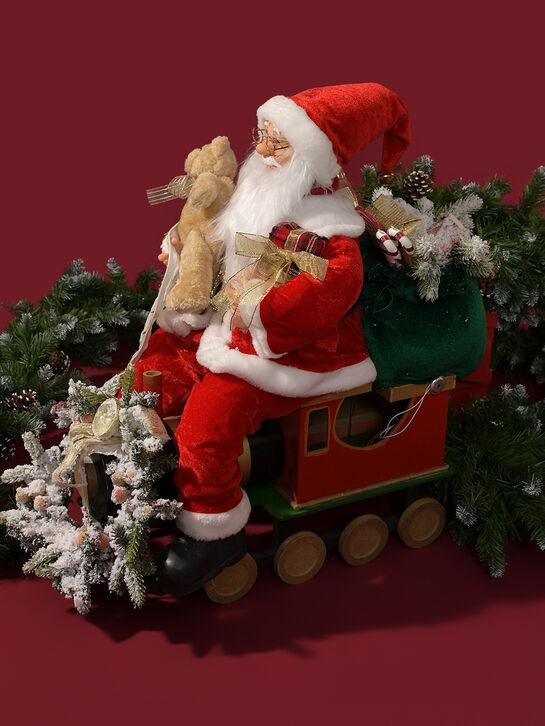 Новогодний сувенир Санта с подарками на поезде, LED, 60x35x62 см Timstor | Фото 2