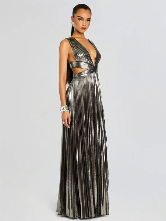 Платье макси в греческом стиле, серебристое Retrofete | Фото 3