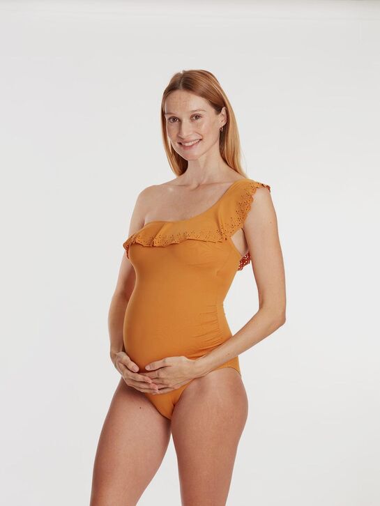 Купальник для беременных слитный волан с перфорацией, горчичный Cache Coeur | Фото 6