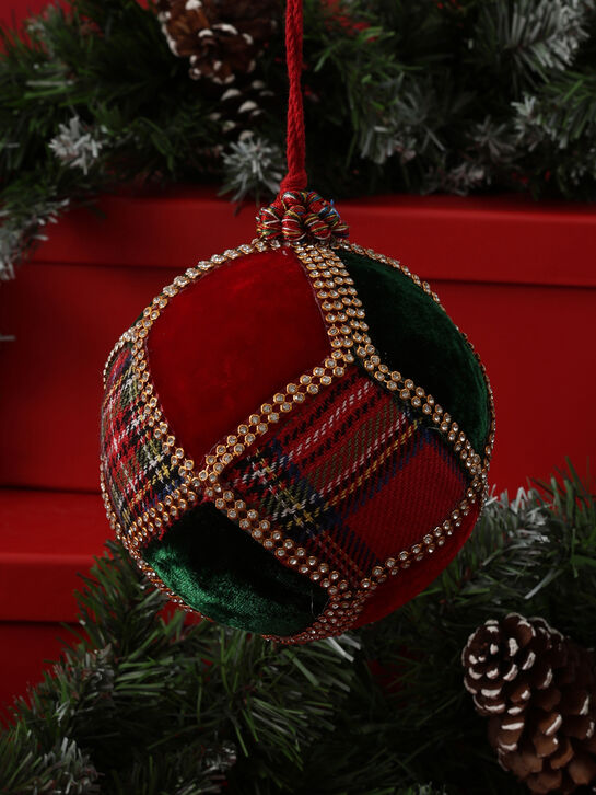 Елочный красный шар с зелеными вставками, 12 см Goodwill | Фото 2