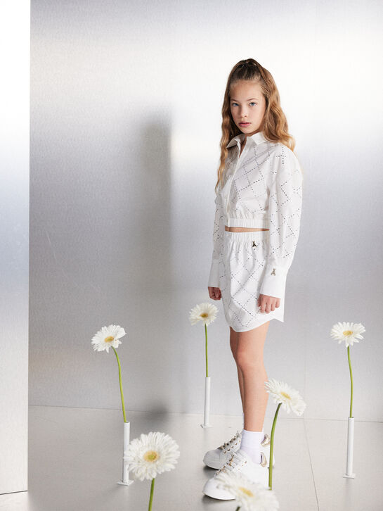 Рубашка укороченная в стразах, белая Patrizia Pepe | Фото 2