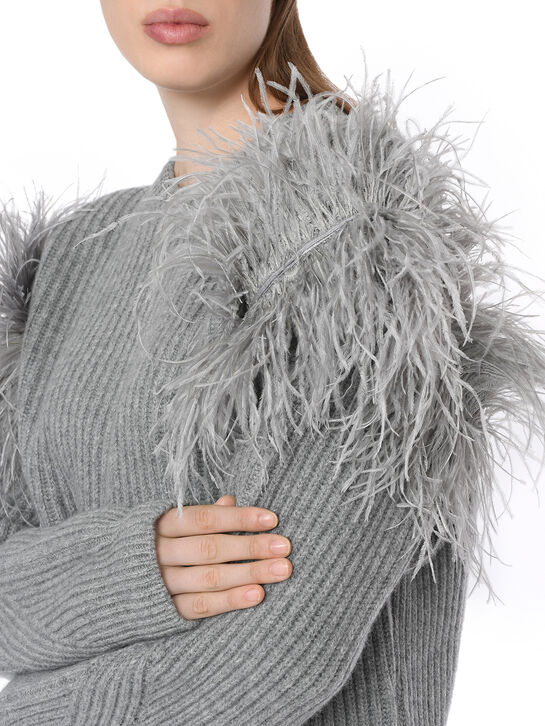 Джемпер с отделкой перьями, серый Blumarine | Фото 5