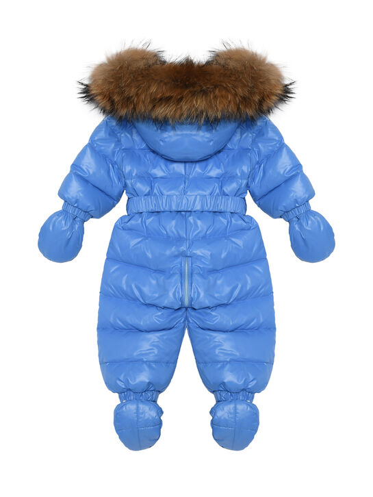 Комбинезон с мехом енота на капюшоне, синий Manudieci | Фото 2