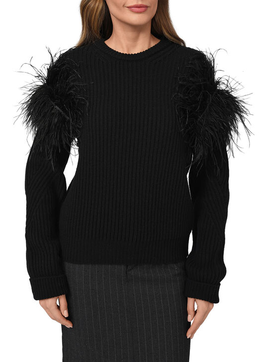 Джемпер с отделкой перьями, черный Blumarine | Фото 3