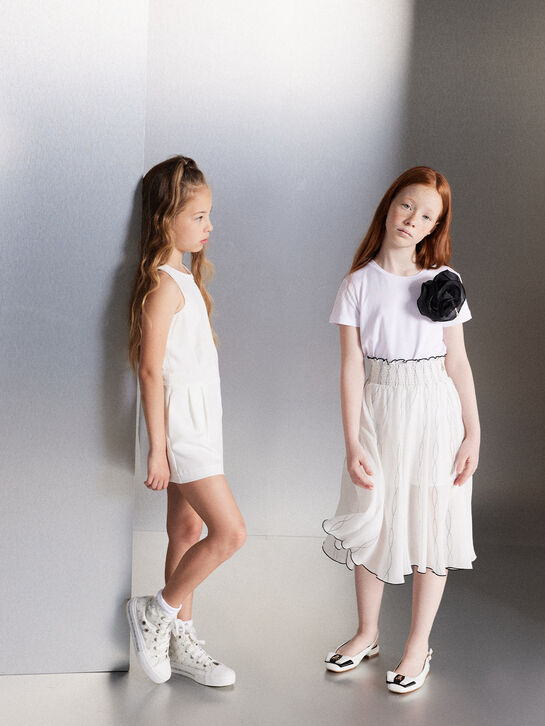 Футболка с цветком из фатина, белая Patrizia Pepe | Фото 5