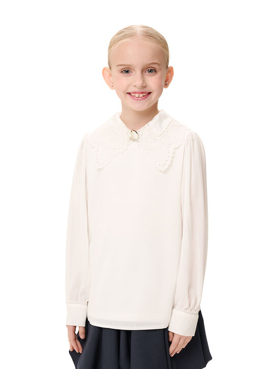 Блуза с брошью и шитьем, белая KengLabel | Фото 3