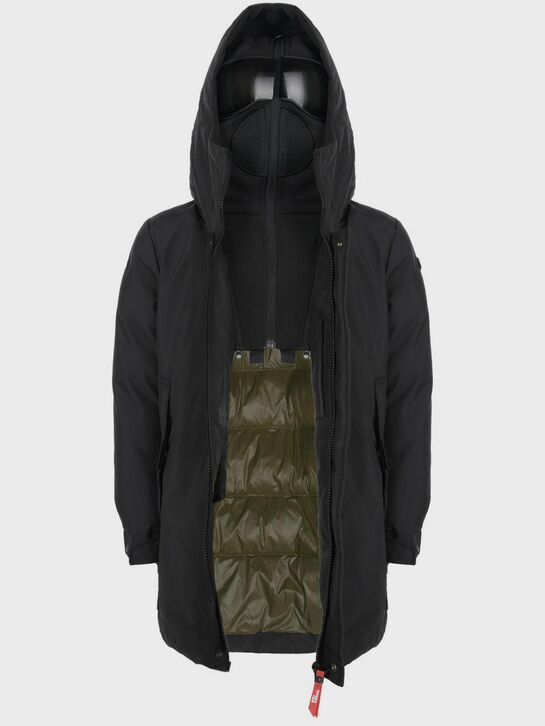 Черная удлиненная куртка с очками на капюшоне AI RIDERS ON THE STORM | Фото 2