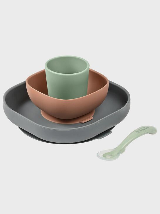 Набор посуды 2 тарелки, стакан, ложка COFFRET REPAS SILIC MINERAL BEABA | Фото 1